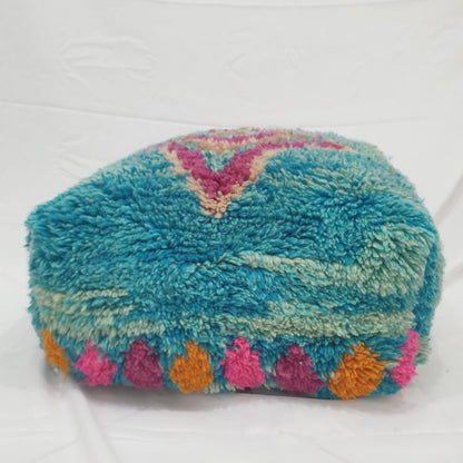 Handmade Moroccan Wool Floor Cushion – Turquoise Diamond Pouf 24x24x8 inch | 60x60x20 cm - OunizZ