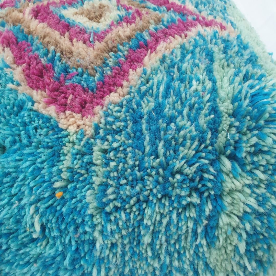 Handmade Moroccan Wool Floor Cushion – Turquoise Diamond Pouf 24x24x8 inch | 60x60x20 cm - OunizZ