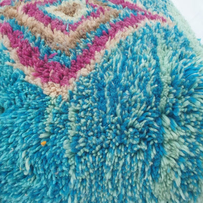 Handmade Moroccan Wool Floor Cushion – Turquoise Diamond Pouf 24x24x8 inch | 60x60x20 cm - OunizZ