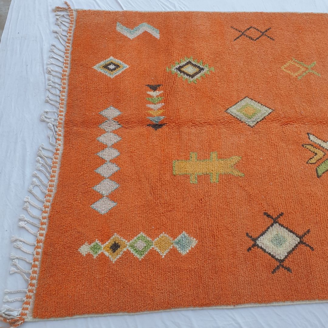 Harja - Vibrant Orange 6x9 Boujad Moroccan Rug - Handwoven Berber Tribal Wool Carpet | 6'73x9'65 Ft | 205x294 cm - OunizZ