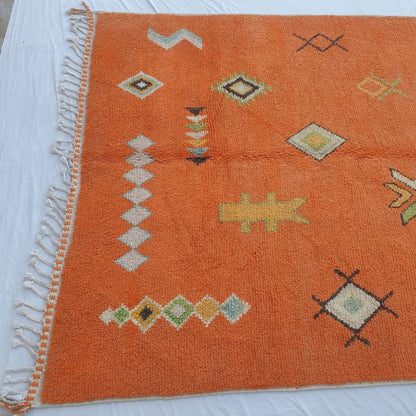 Harja - Vibrant Orange 6x9 Boujad Moroccan Rug - Handwoven Berber Tribal Wool Carpet | 6'73x9'65 Ft | 205x294 cm - OunizZ