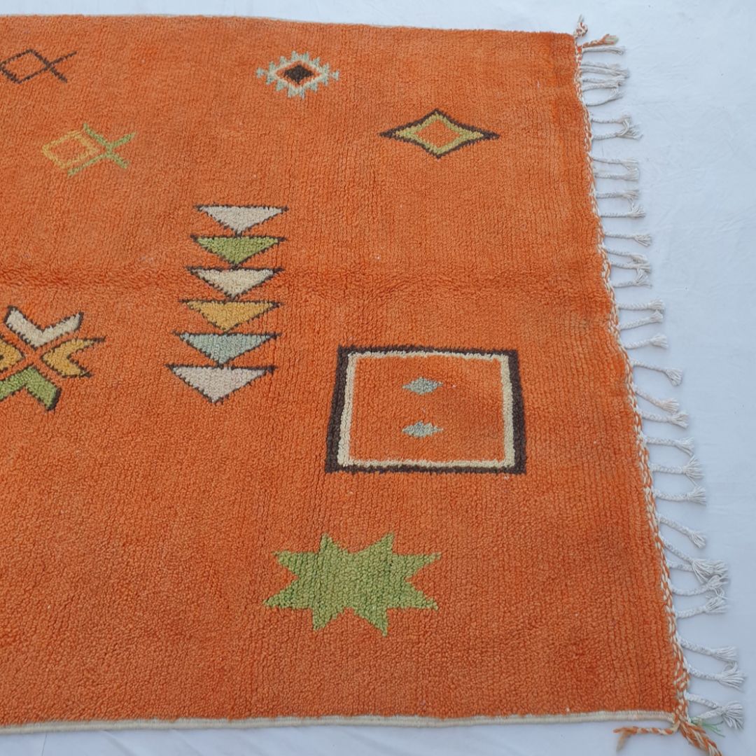 Harja - Vibrant Orange 6x9 Boujad Moroccan Rug - Handwoven Berber Tribal Wool Carpet | 6'73x9'65 Ft | 205x294 cm - OunizZ