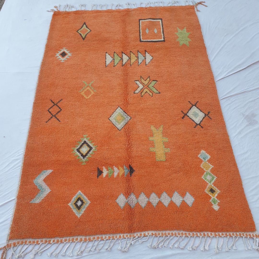 Harja - Vibrant Orange 6x9 Boujad Moroccan Rug - Handwoven Berber Tribal Wool Carpet | 6'73x9'65 Ft | 205x294 cm - OunizZ