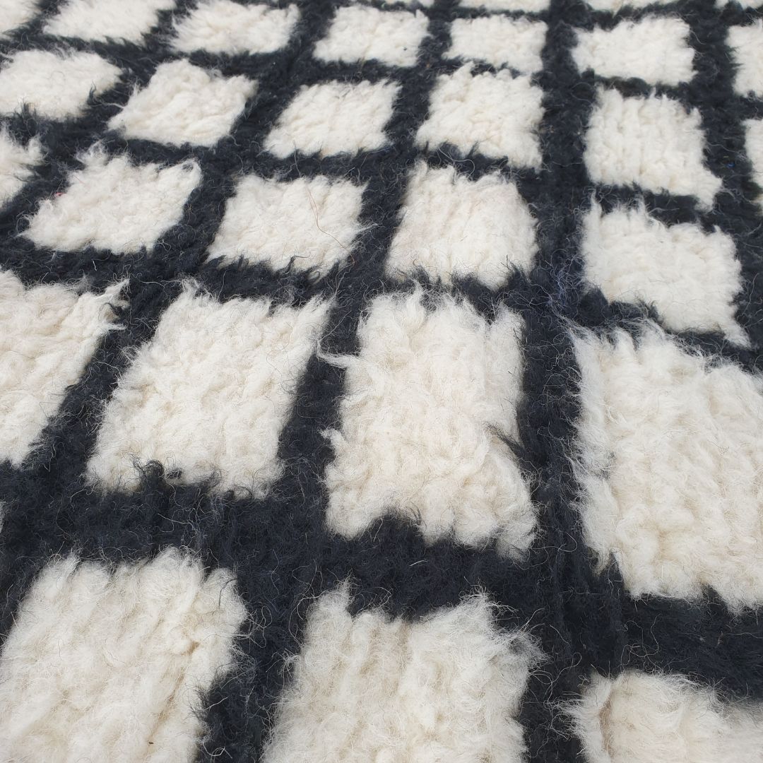 Hesra | Black & White 7x9 Moroccan Rug Soft Beni Ourain | Berber Handmade Wool Carpet | 6'96x9'41 Ft | 212x287 cm - OunizZ