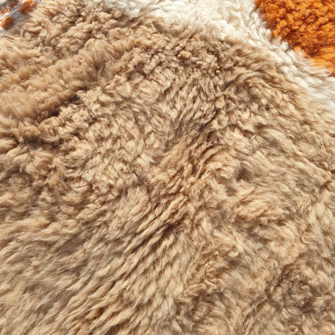 Hiabi | Beige & Orange Moroccan Rug 3x6 Beni Ourain Ultra Soft | 3'58x6'13 Ft | 109x187 cm - OunizZ