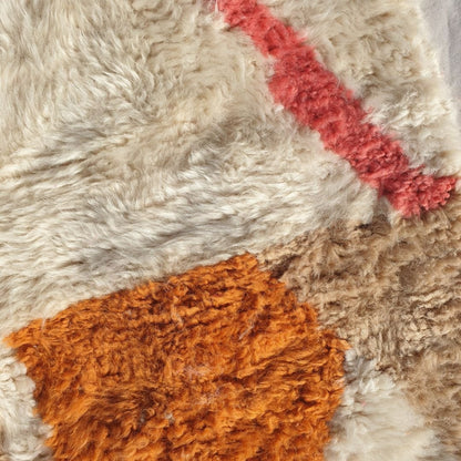 Hiabi | Beige & Orange Moroccan Rug 3x6 Beni Ourain Ultra Soft | 3'58x6'13 Ft | 109x187 cm - OunizZ