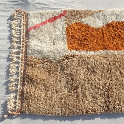 Hiabi | Beige & Orange Moroccan Rug 3x6 Beni Ourain Ultra Soft | 3'58x6'13 Ft | 109x187 cm - OunizZ