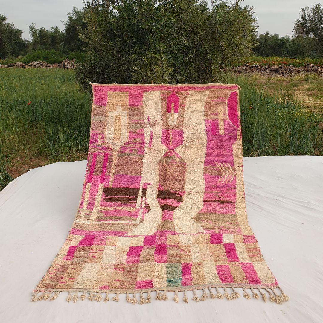 Houraj - Pink Boujad Moroccan Rug 5x8 | Handmade with 100% Authentic wool | 8'70x5'90 Ft | 265x180 cm - OunizZ