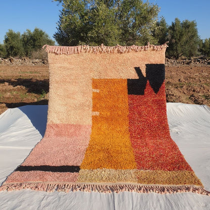 Idouh | Moroccan Rug 6x10 Pink & Orange Berber Beni Ourain for Living Room or Bedroom | 6'82x10'26 Ft | 208x313 cm - OunizZ