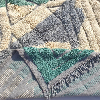 Imitaz - 6x9 Moroccan Rug - Luxurious Beni Mrirt Teal Green Cream Geometric Handwoven Wool Carpet | 6'8"×9'7" Ft | 203×294 cm - OunizZ
