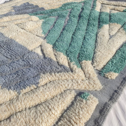 Imitaz - 6x9 Moroccan Rug - Luxurious Beni Mrirt Teal Green Cream Geometric Handwoven Wool Carpet | 6'8"×9'7" Ft | 203×294 cm - OunizZ