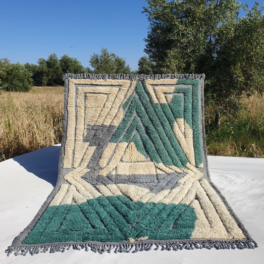 Imitaz | Off-White Green Moroccan Rug 6x9 Beni Ourain Ultra Soft | 6'66x9'65 Ft | 203x294 cm - OunizZ