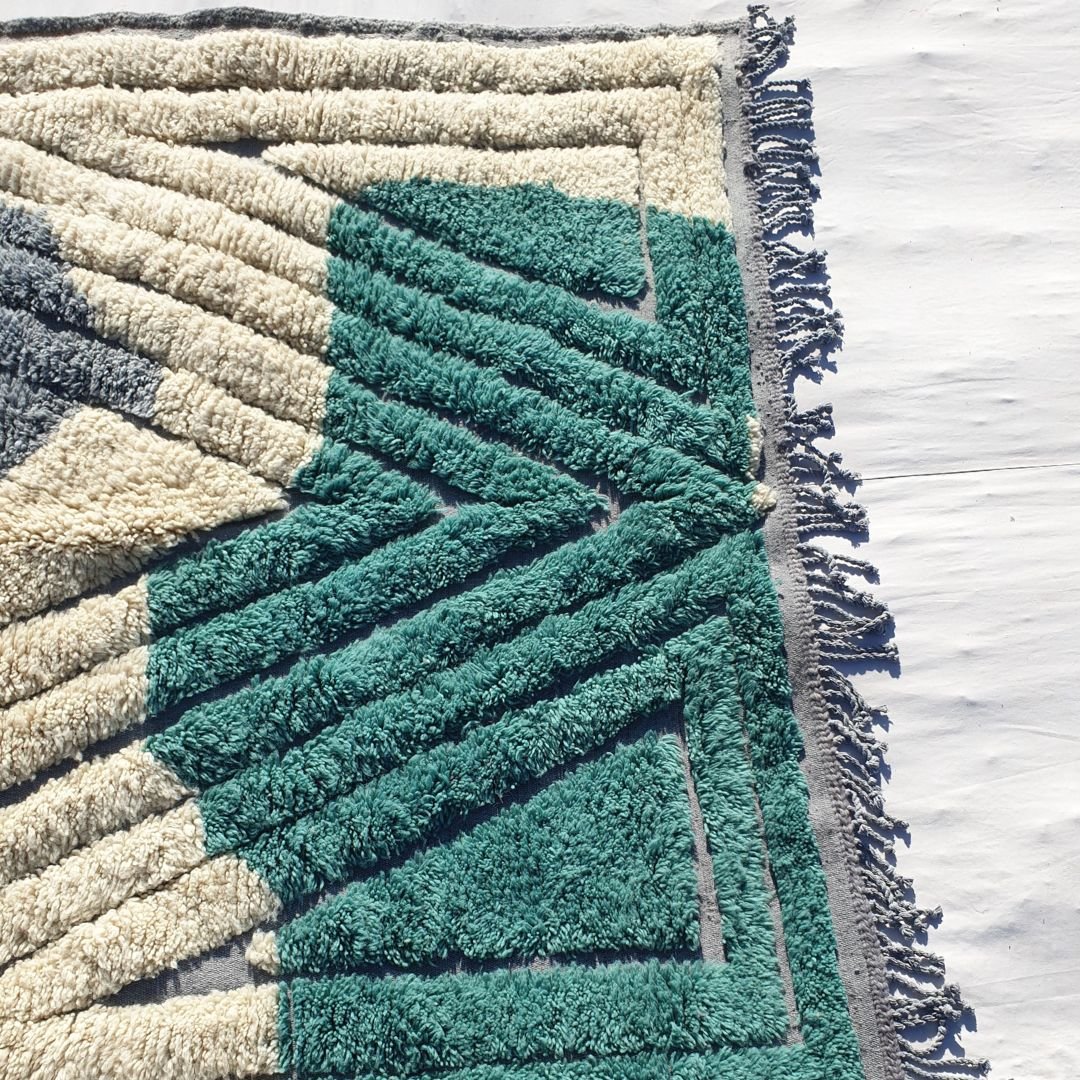 Imitaz | Off-White Green Moroccan Rug 6x9 Beni Ourain Ultra Soft | 6'66x9'65 Ft | 203x294 cm - OunizZ