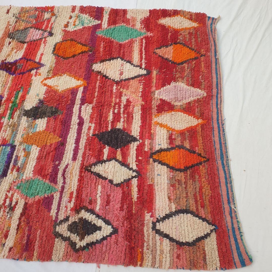 Janess - 6x9 Moroccan Rug - Vibrant Red Diamond Boujad Berber Handwoven Carpet | 6'6"x9'5" Ft | 198x288 cm - OunizZ
