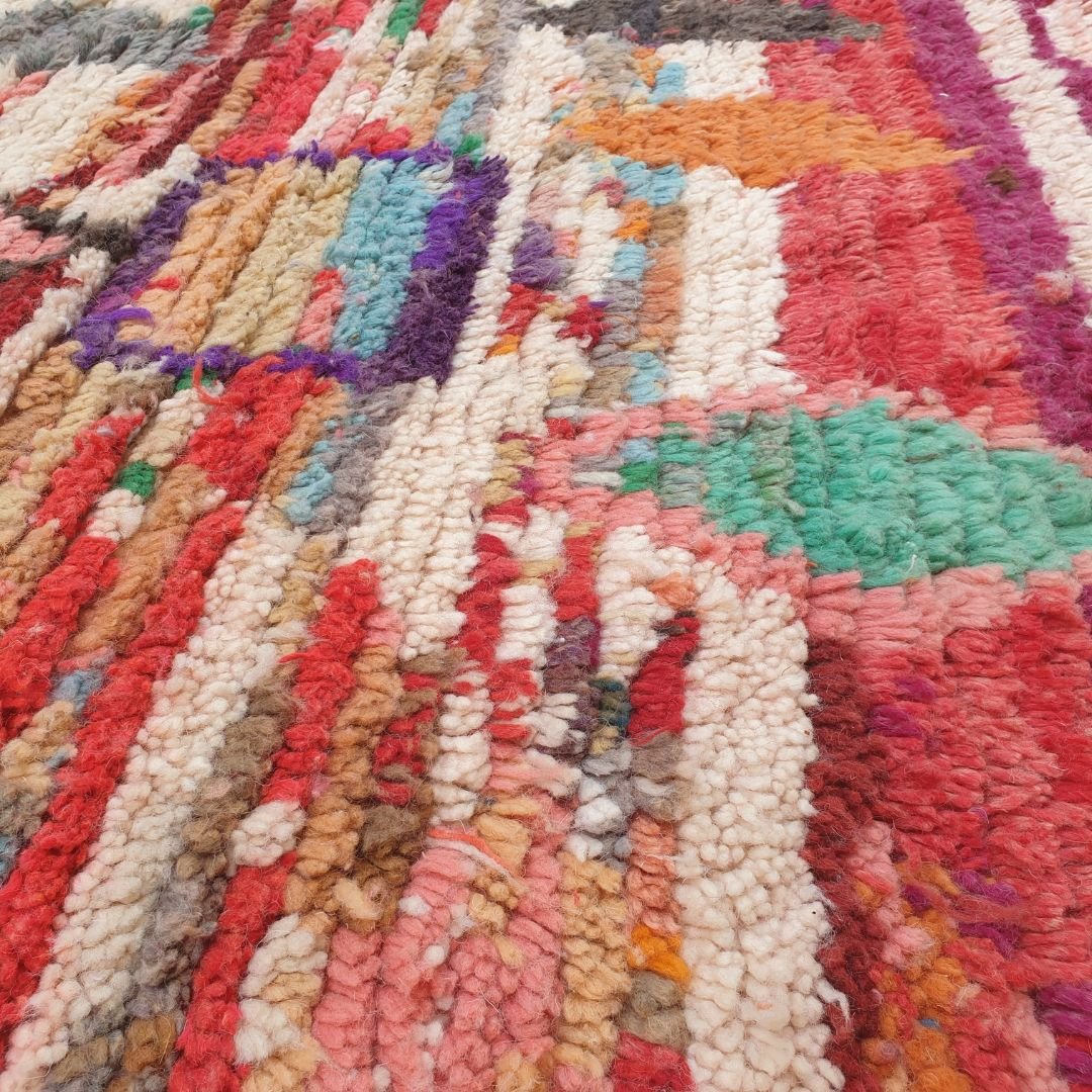 Janess - 6x9 Moroccan Rug - Vibrant Red Diamond Boujad Berber Handwoven Carpet | 6'6"x9'5" Ft | 198x288 cm - OunizZ