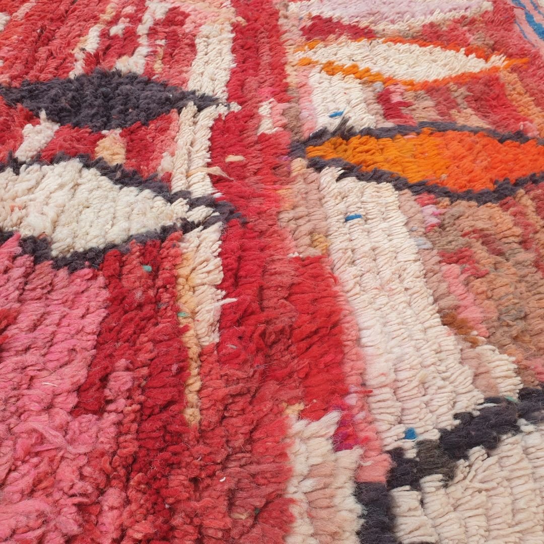 Janess - 6x9 Moroccan Rug - Vibrant Red Diamond Boujad Berber Handwoven Carpet | 6'6"x9'5" Ft | 198x288 cm - OunizZ