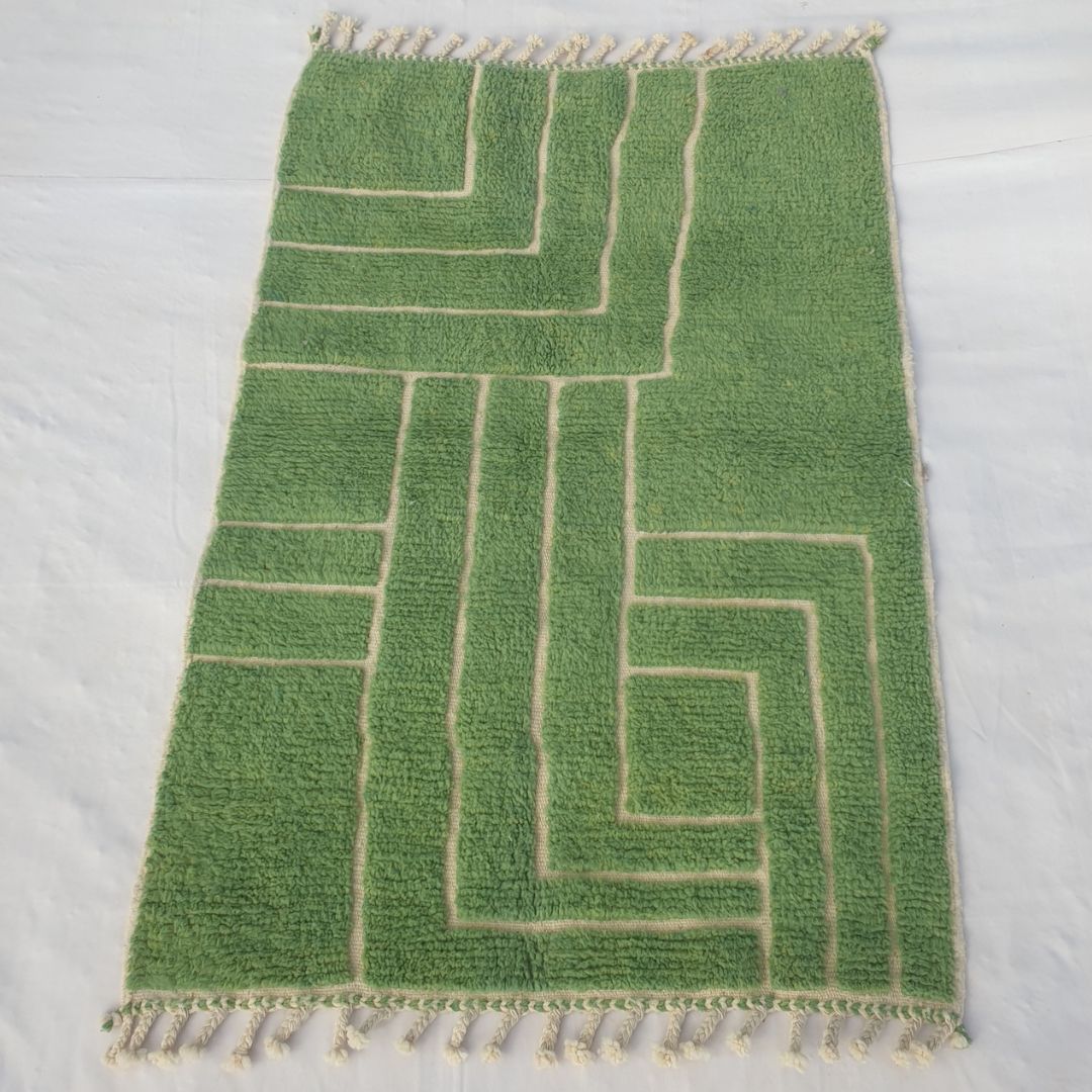 Dense plush pile and striking green geometric contrast in this sumptuous Beni Ourain Berber carpet