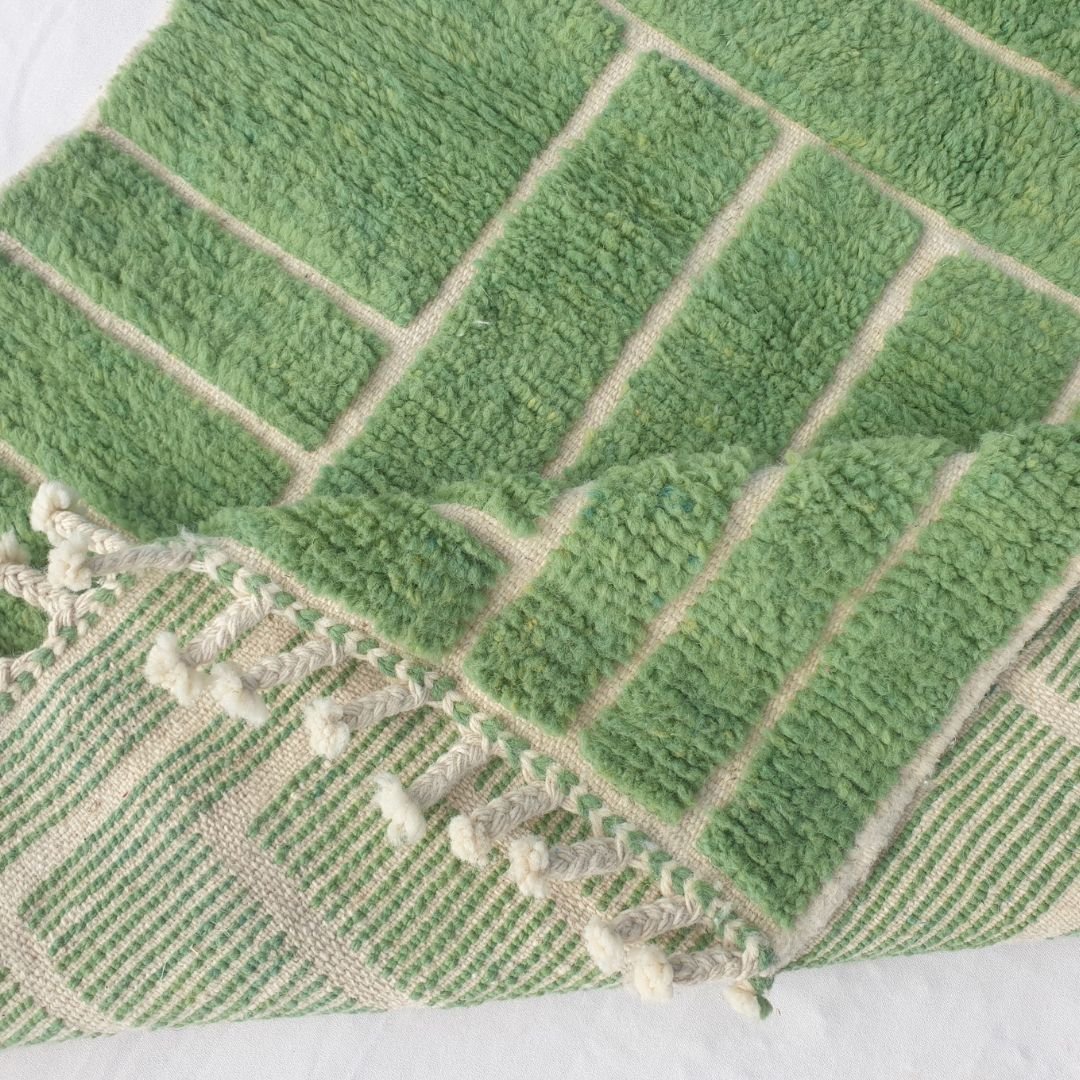 Handwoven fringes and thick ultra fluffy edge of 3x5 high-quality Beni Ourain Moroccan rug