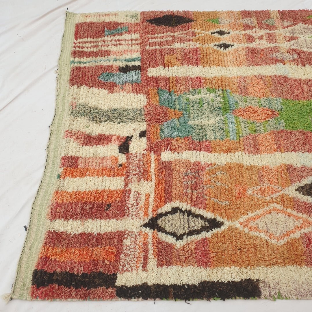 Katwa - Red Moroccan Rug with Bold Vertical Cream Column Design - Handwoven Berber Carpet | 6'4"x9'10" Ft | 193x301 cm - OunizZ
