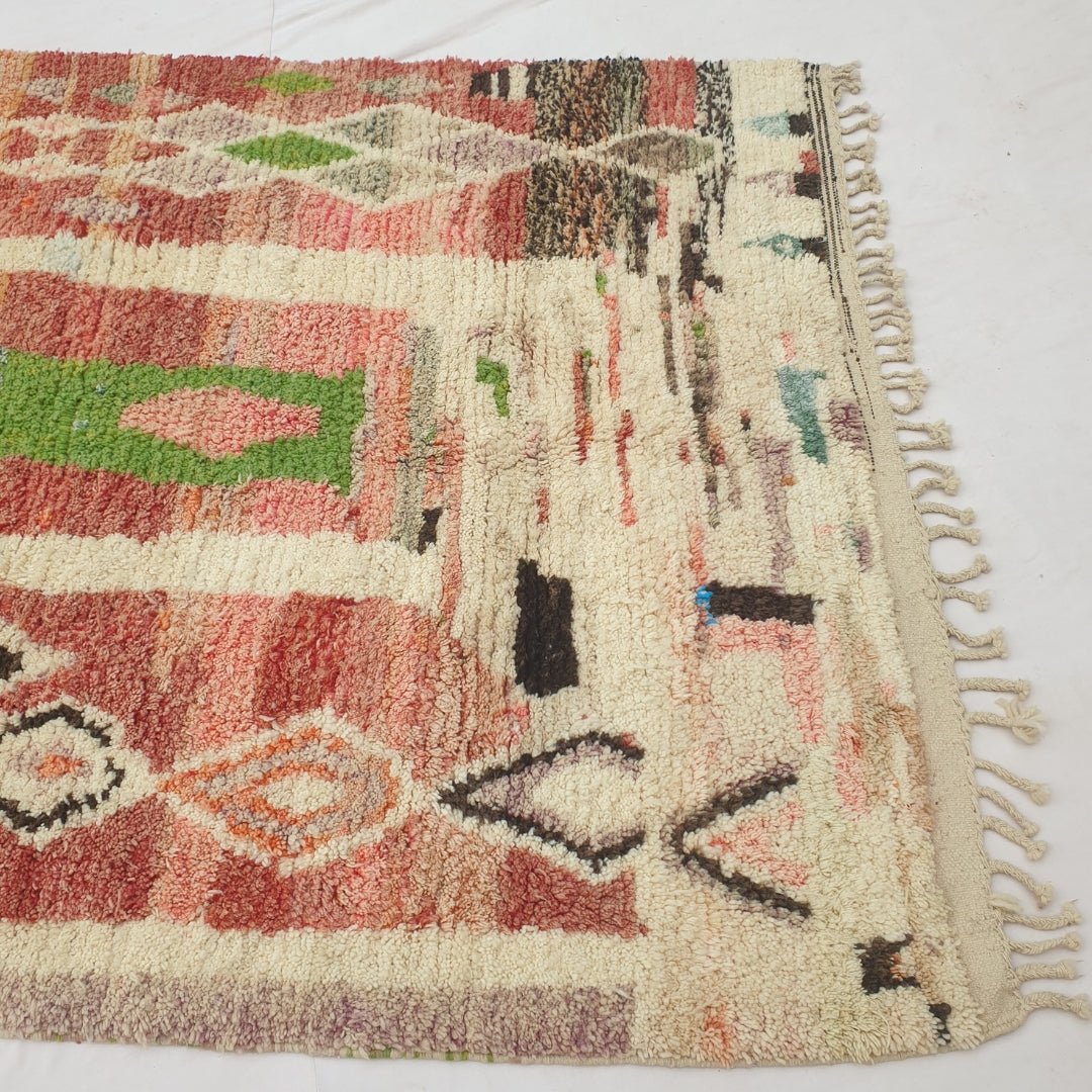 Katwa - Red Moroccan Rug with Bold Vertical Cream Column Design - Handwoven Berber Carpet | 6'4"x9'10" Ft | 193x301 cm - OunizZ