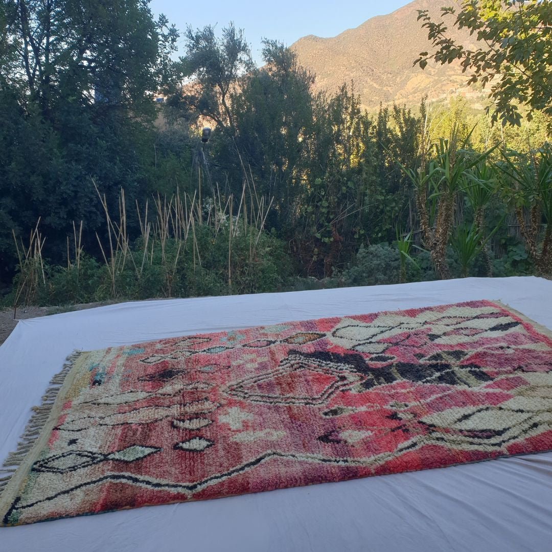 Khanila - Bold Pink Diamond Boujad Rug 6x10 ft - Vibrant Handwoven Moroccan Berber Geometric Area Rug for Eclectic Living | 6'46x10'30 Ft | 197x314 cm - OunizZ