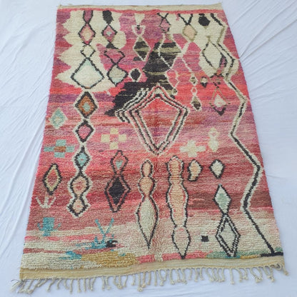 Khanila - Bold Pink Diamond Boujad Rug 6x10 ft - Vibrant Handwoven Moroccan Berber Geometric Area Rug for Eclectic Living | 6'46x10'30 Ft | 197x314 cm - OunizZ