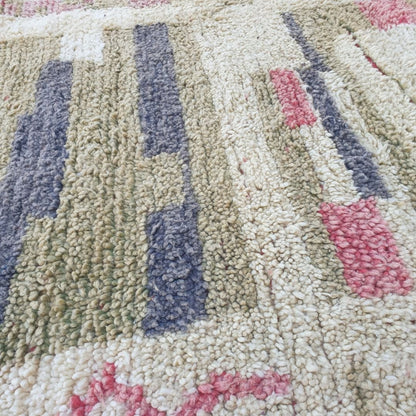 Khazo – 6x10 Moroccan Rug – Ivory Olive Architectural Boujad Berber Handwoven Wool Carpet with Yellow Border | 6'4"x10'3" Ft | 193x313 cm - OunizZ