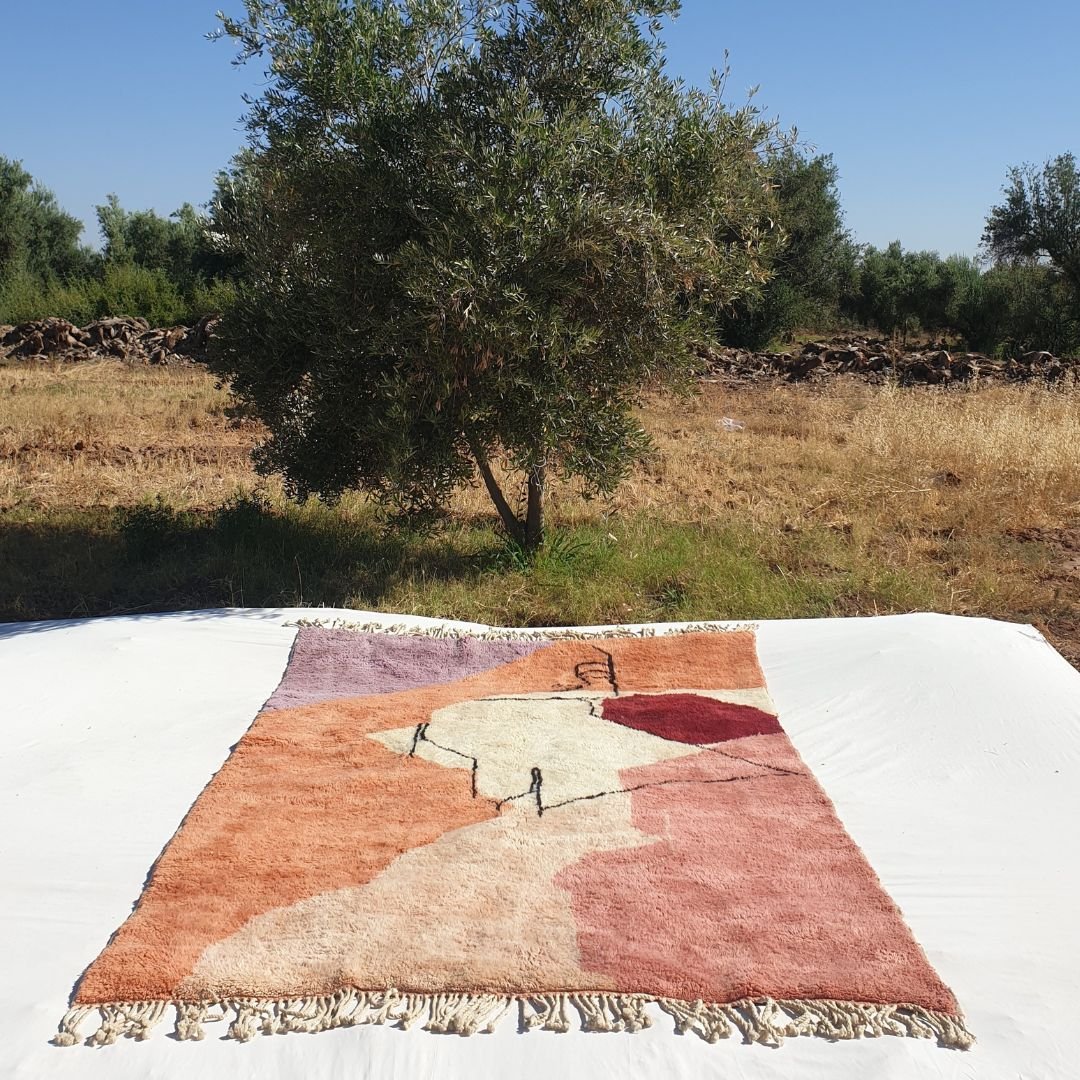 Kissmi | Abstract Moroccan Rug 6x9 Beni Ourain Ultra Soft | Authentic Berber wool Beni Rug | 6'56x9'38 Ft | 200x286 cm - OunizZ