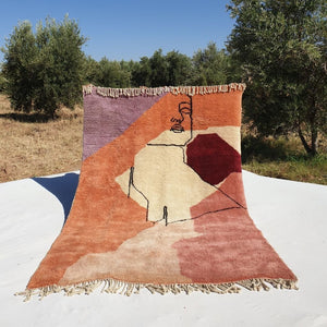 Kissmi | Abstract Moroccan Rug 6x9 Beni Ourain Ultra Soft | Authentic Berber wool Beni Rug | 6'56x9'38 Ft | 200x286 cm - OunizZ