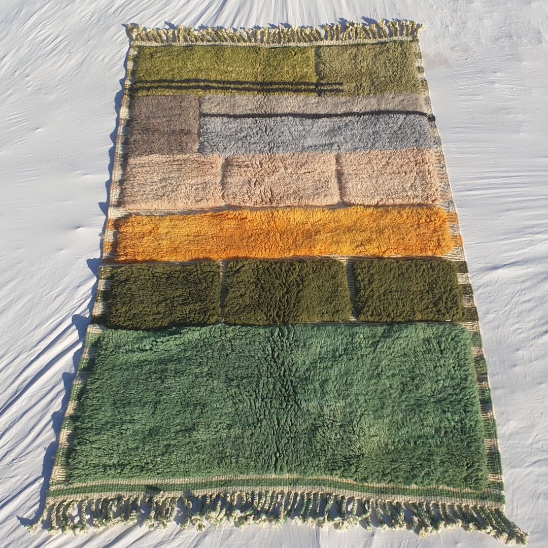 Kitia - 5x8 Olive Green Moroccan Shag Rug - Luxury Beni Mrirt Wool Rug | 5'08x8'17 ft - 155x249 cm - OunizZ