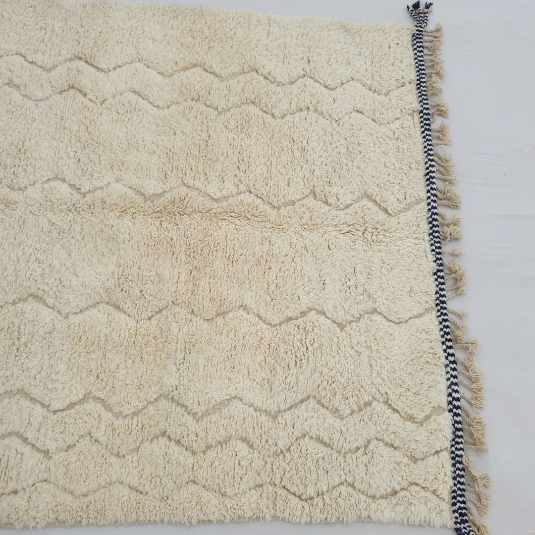 Kitra | White Beni Ourain 6x9 Moroccan Rug Ultra Soft | Handmade Berber Wool Carpet | 6'63x9'58 Ft | 202x292 cm - OunizZ