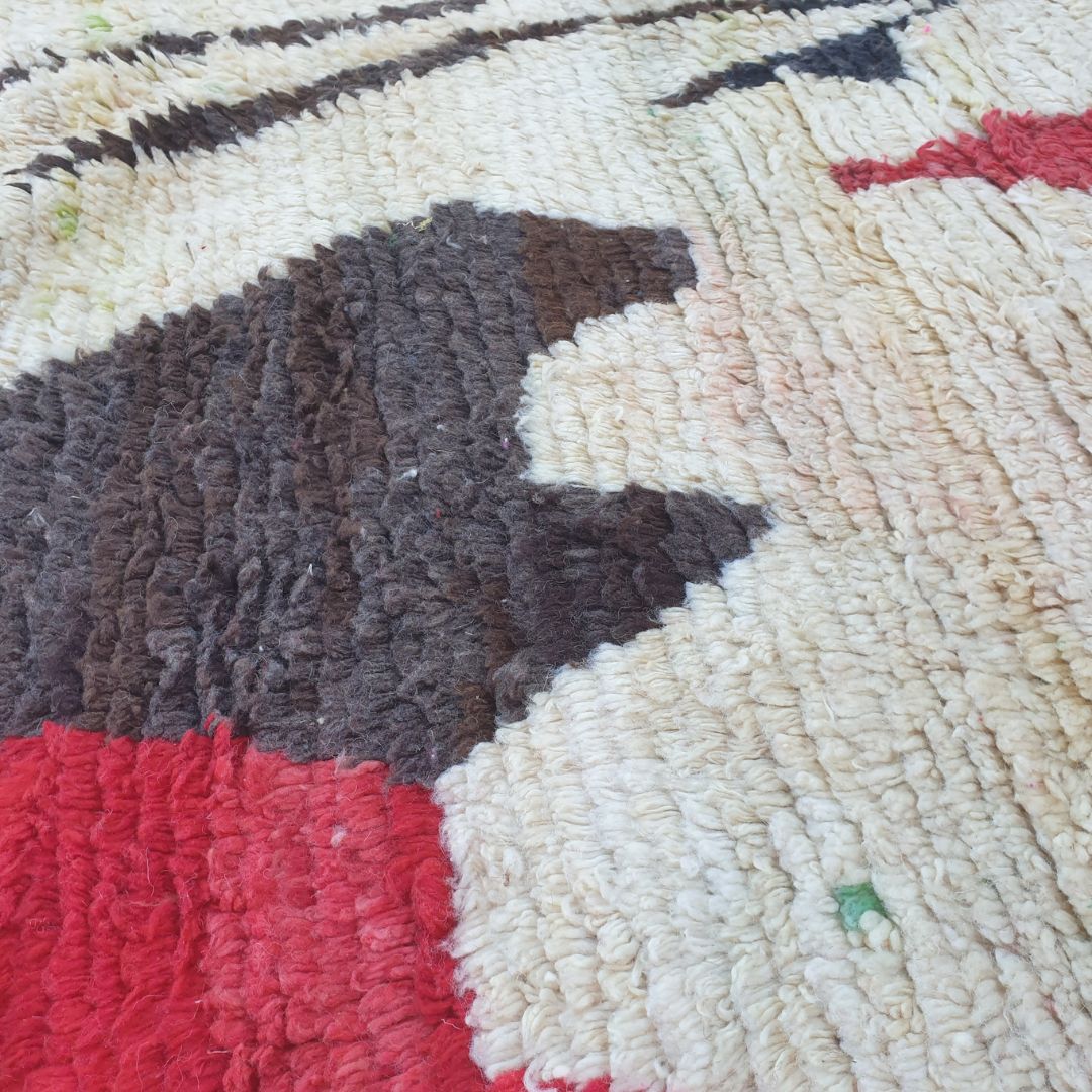 Laaqo – 6x10 Moroccan Rug – Ivory Boujad Berber Handwoven Wool Carpet with Black Tree & Colourful Tribal Shapes | 6'3"x10'1" Ft | 191x308 cm - OunizZ