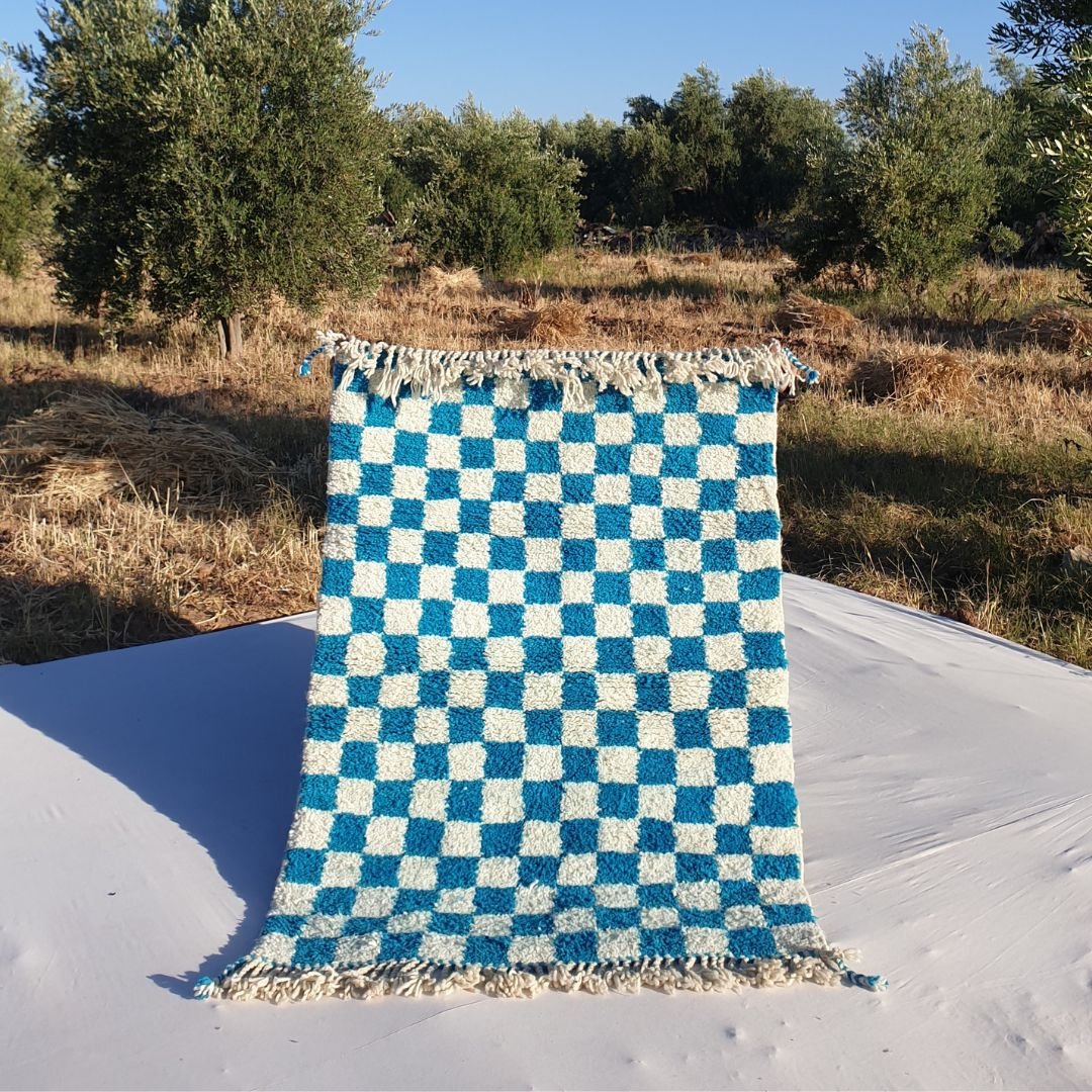 Laboua | Checkered Beni Ourain 3x5 Moroccan Rug Berber | 3'48x4'89 Ft | 106x150 cm - OunizZ