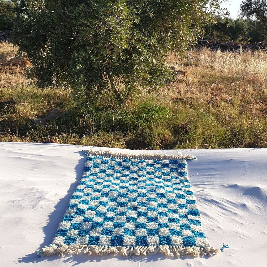Laboua | Checkered Beni Ourain 3x5 Moroccan Rug Berber | 3'48x4'89 Ft | 106x150 cm - OunizZ
