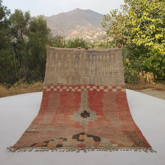 Laksa - Boujad Vintage 6x9 Red & Lavender Moroccan Rug Berber Handmade | 6'46x9'64 Ft | 197x294 cm - OunizZ