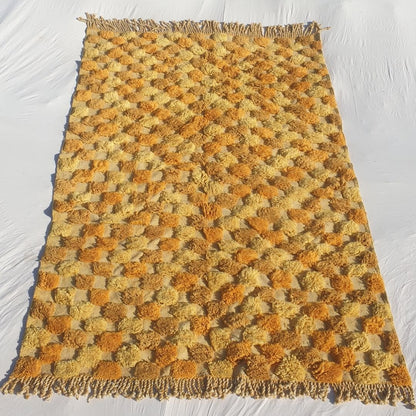 Lamane | Luxurious Golden Yellow 6x9 Moroccan Rug Plush Beni Mrirt Ultra Soft | Authentic Berber wool Beni Rug | 6'63x9'71 Ft | 202x296 cm - OunizZ