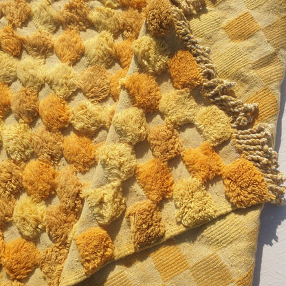 Lamane | Luxurious Golden Yellow 6x9 Moroccan Rug Plush Beni Mrirt Ultra Soft | Authentic Berber wool Beni Rug | 6'63x9'71 Ft | 202x296 cm - OunizZ