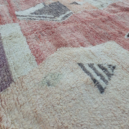 Lamhra - Vintage 6x9 Red & Pink Boujad Moroccan Rug - Handwoven Berber Wool Carpet | 6'30x9'94 Ft | 192x303 cm - OunizZ