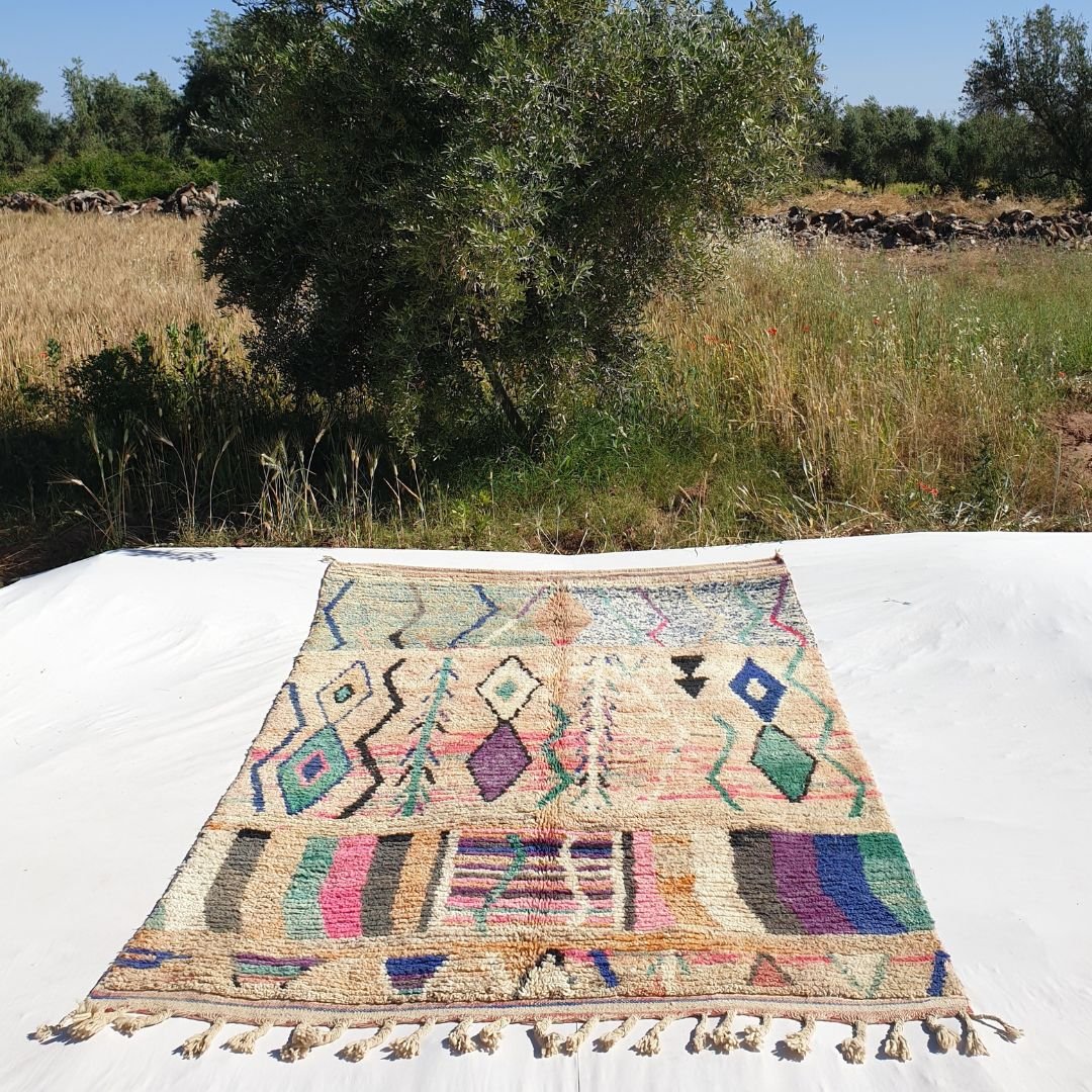 Lanza - Peach Beige Vintage Moroccan Rug 6x9 | Berber Wool Carpet | 6'4x9'4 ft | 195x285 cm - OunizZ