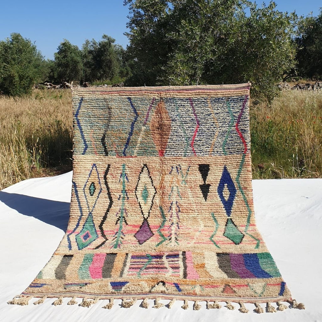 Lanza - Peach Beige Vintage Moroccan Rug 6x9 | Berber Wool Carpet | 6'4x9'4 ft | 195x285 cm - OunizZ