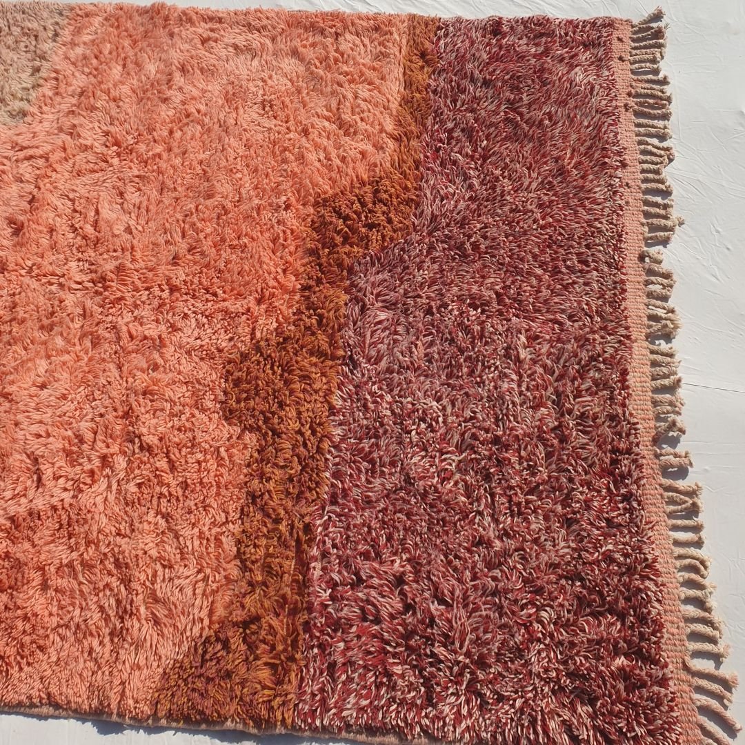 Lavme | Peach Pink Moroccan Rug 6x9 Beni Ourain Ultra Soft | Authentic Berber wool Beni Rug | 6'56x9'78 Ft | 200x298 cm - OunizZ
