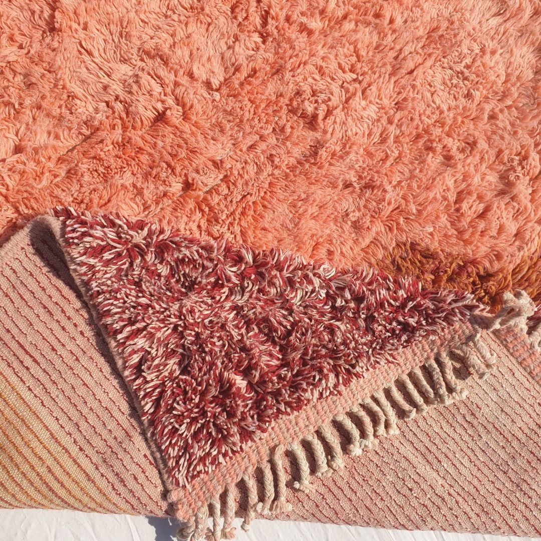 Lavme | Peach Pink Moroccan Rug 6x9 Beni Ourain Ultra Soft | Authentic Berber wool Beni Rug | 6'56x9'78 Ft | 200x298 cm - OunizZ