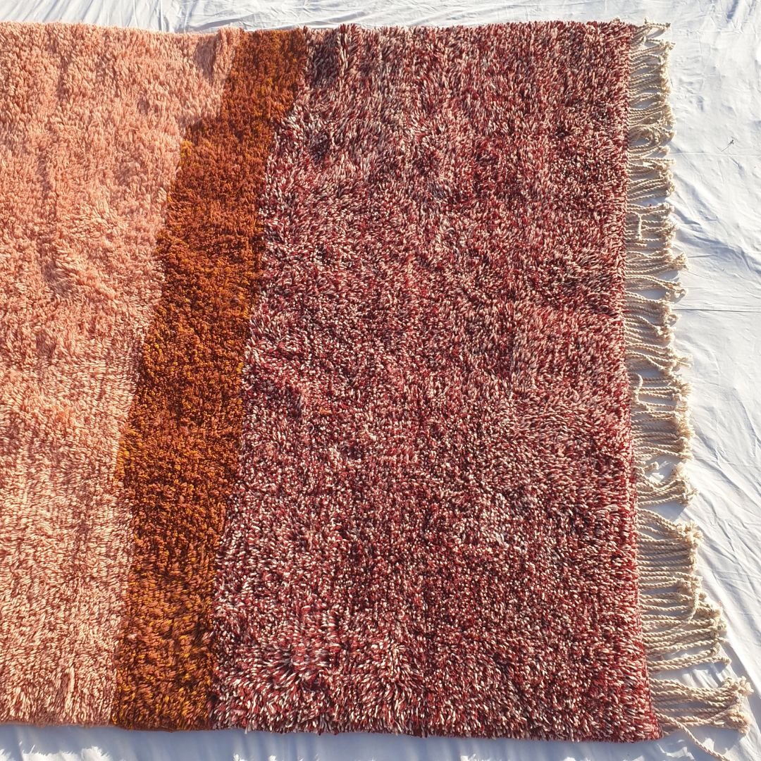 Lavme | Peach Pink Moroccan Rug 7x10 Beni Ourain Ultra Soft | Authentic Berber wool Beni Rug | 7'19x10' Ft | 219x303 cm - OunizZ