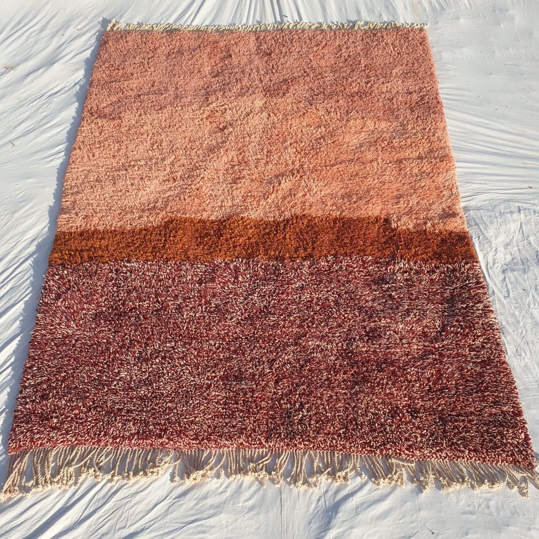 Lavme | Peach Pink Moroccan Rug 7x10 Beni Ourain Ultra Soft | Authentic Berber wool Beni Rug | 7'19x10' Ft | 219x303 cm - OunizZ