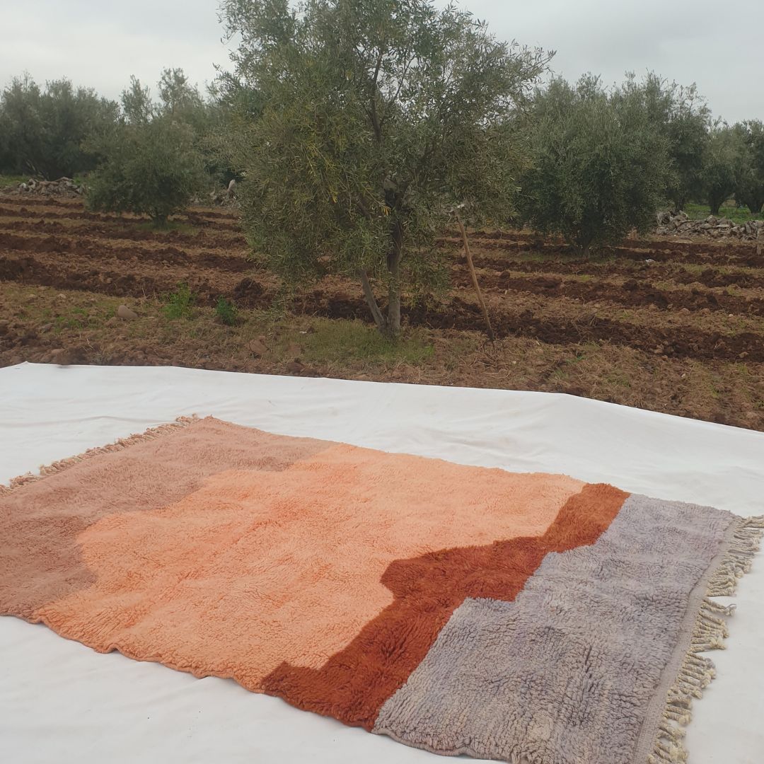 Lavmi | Luxurious Sunset Gradient Beni Mrirt Rug – Terracotta Peach Lavender Shag Wool Carpet | Custom - Rug (Made to Order) - OunizZ