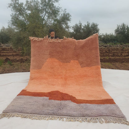 Lavmi | Luxurious Sunset Gradient Beni Mrirt Rug – Terracotta Peach Lavender Shag Wool Carpet | Custom - Rug (Made to Order) - OunizZ