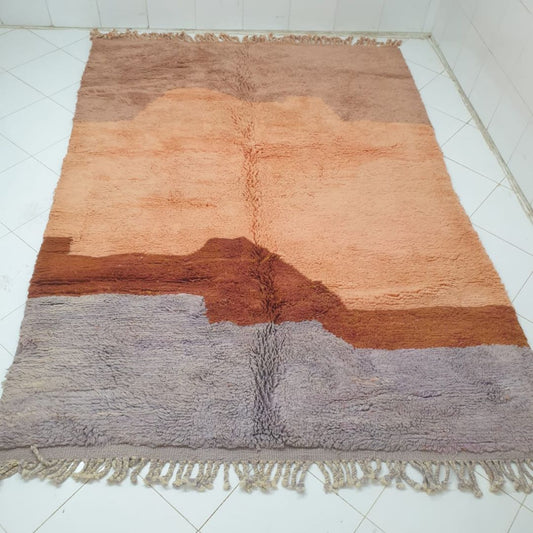 Lavmi | Peach Pink & Lilac Moroccan Rug 7x10 Beni Ourain Ultra Soft | Authentic Berber wool Beni Rug | 7'x10'10 Ft | 214x308 cm - OunizZ