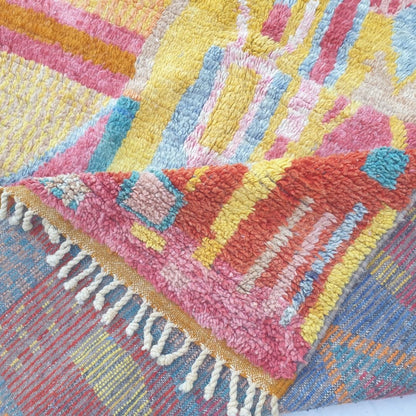 Layba - Playful Pink Yellow Boujad Rug 6x10 ft - Vibrant Handwoven Moroccan Berber Abstract Area Rug for Boho Living | 6'30x10'30 Ft | 192x314 cm - OunizZ