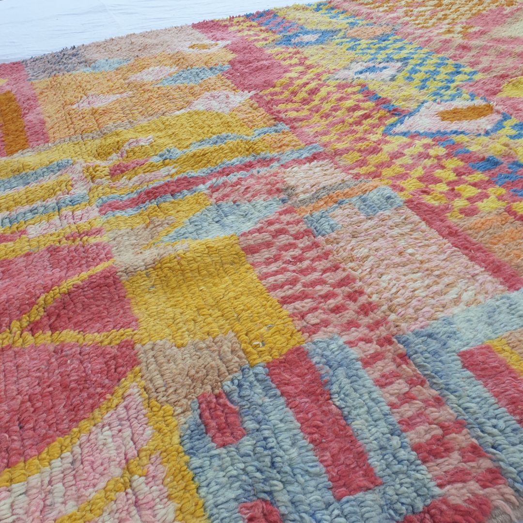 Layba - Playful Pink Yellow Boujad Rug 6x10 ft - Vibrant Handwoven Moroccan Berber Abstract Area Rug for Boho Living | 6'30x10'30 Ft | 192x314 cm - OunizZ