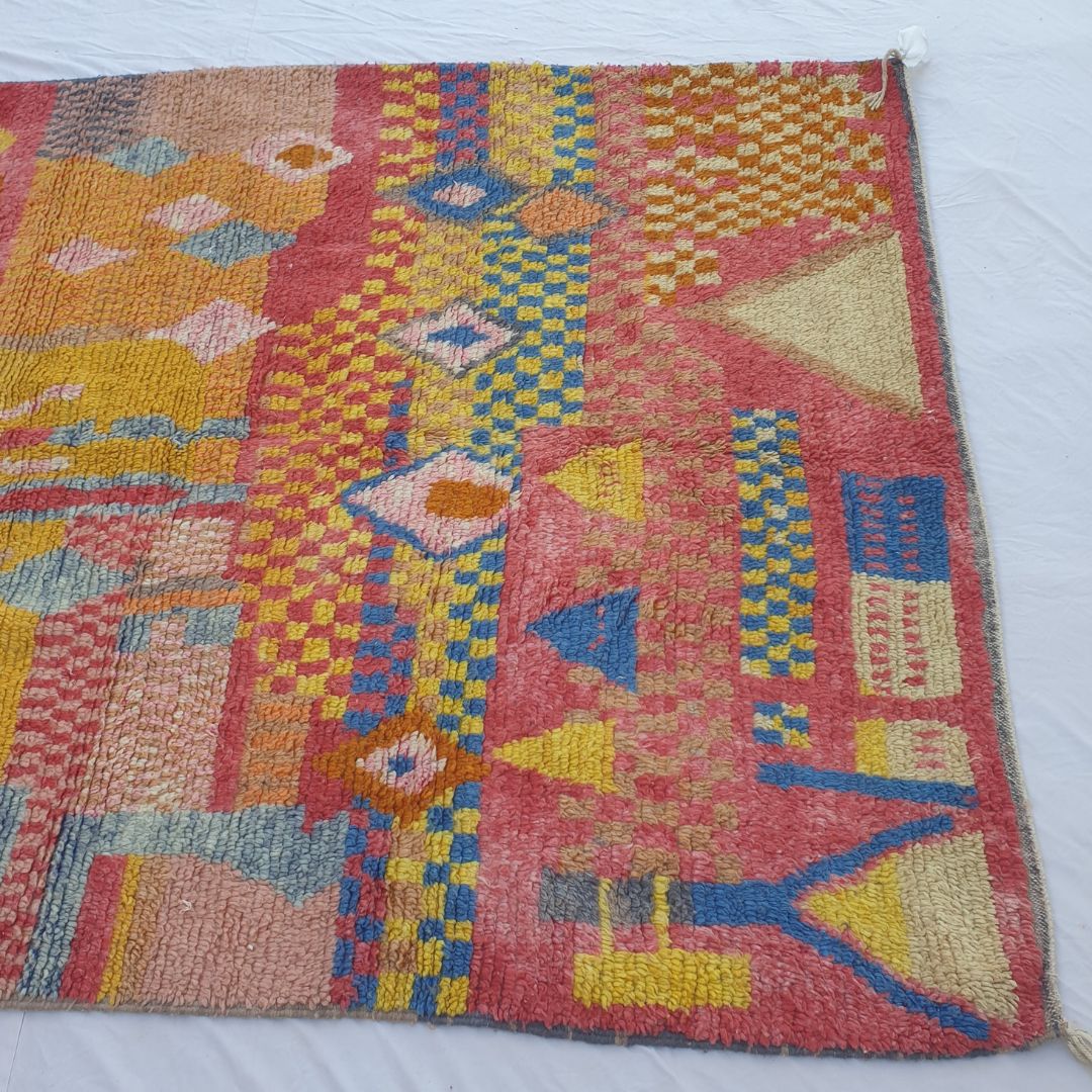 Layba - Playful Pink Yellow Boujad Rug 6x10 ft - Vibrant Handwoven Moroccan Berber Abstract Area Rug for Boho Living | 6'30x10'30 Ft | 192x314 cm - OunizZ